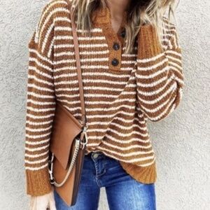 American Eagle Jegging Fit Striped Brown Chenille Over Sized Sweater Medium EUC